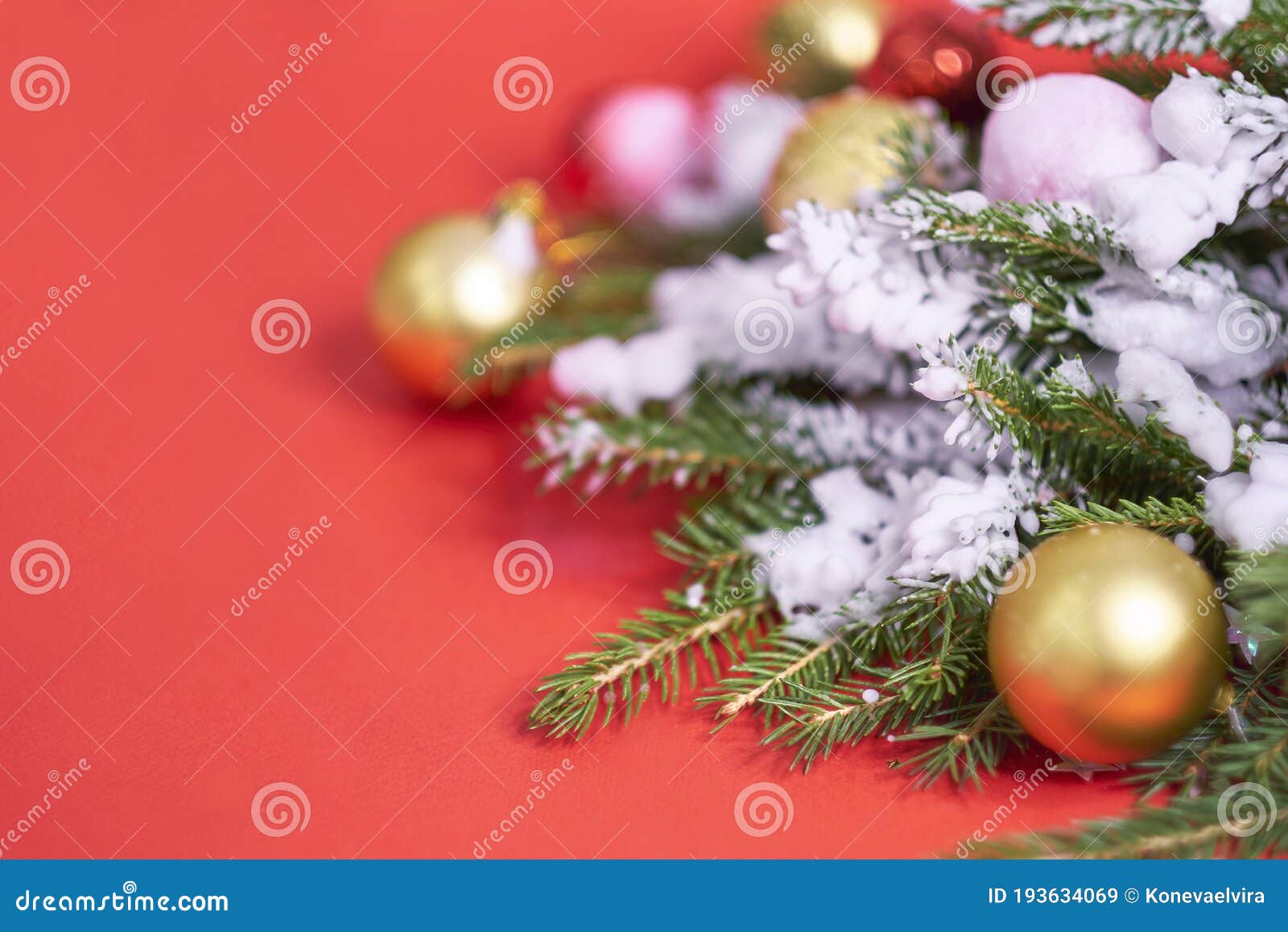 Christmas Banner. Xmas Design Red Christmas Tree Decorations on a Red ...