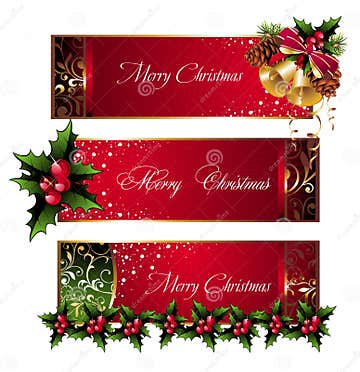 Christmas Banners with Pinecone,bells and Holly Stock Vector ...