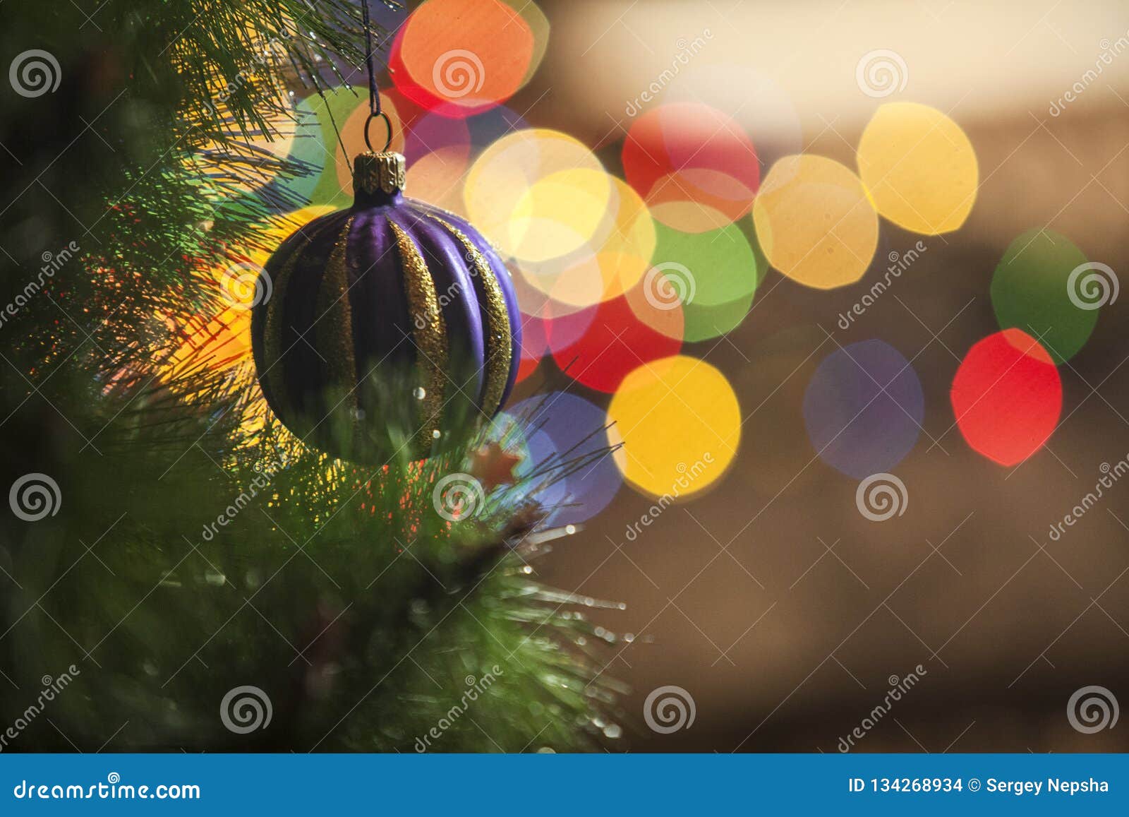 Christmas Decoration with Fir Branches and Lights Stock Photo - Image ...