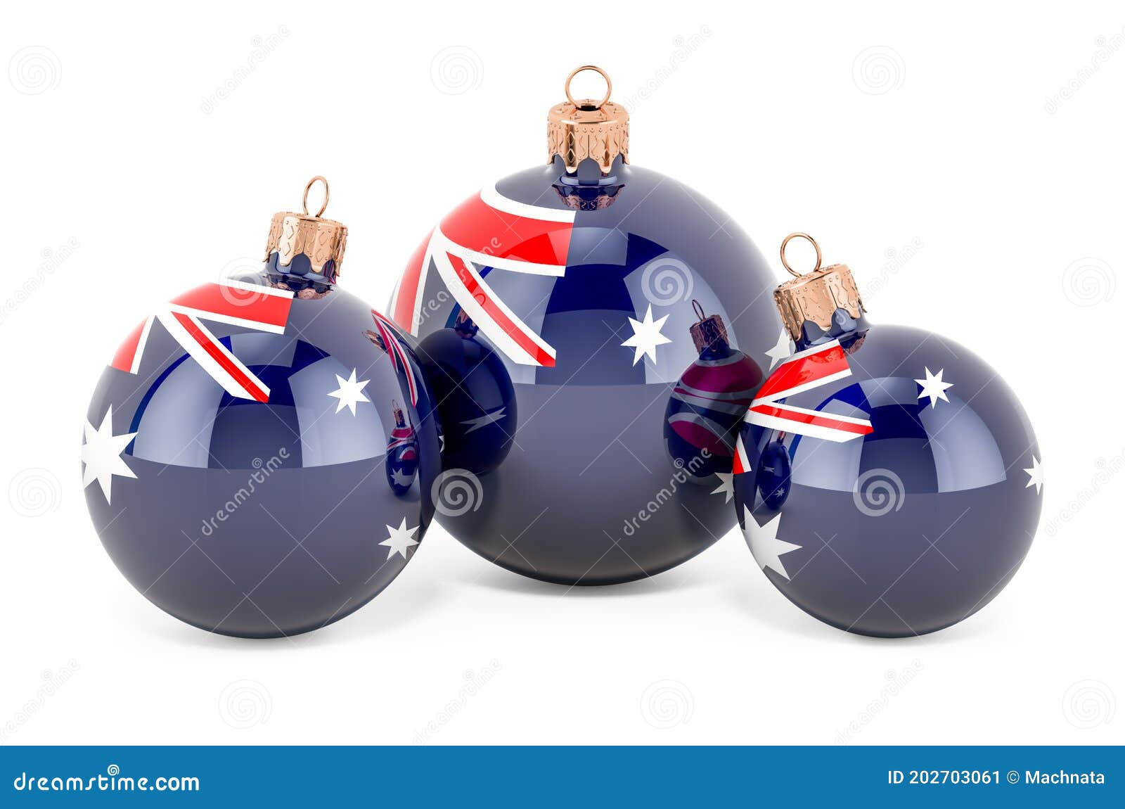 Christmas Baubles with Australian Flag, 3D Rendering Stock Illustration