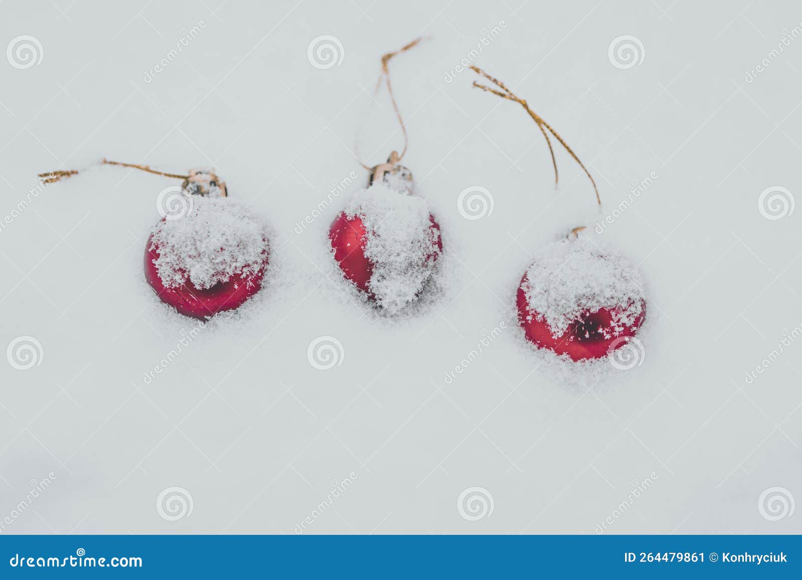 Christmas Baubles Covered with Snow, Three Red Baubles Stock Image Image of covered, bauble