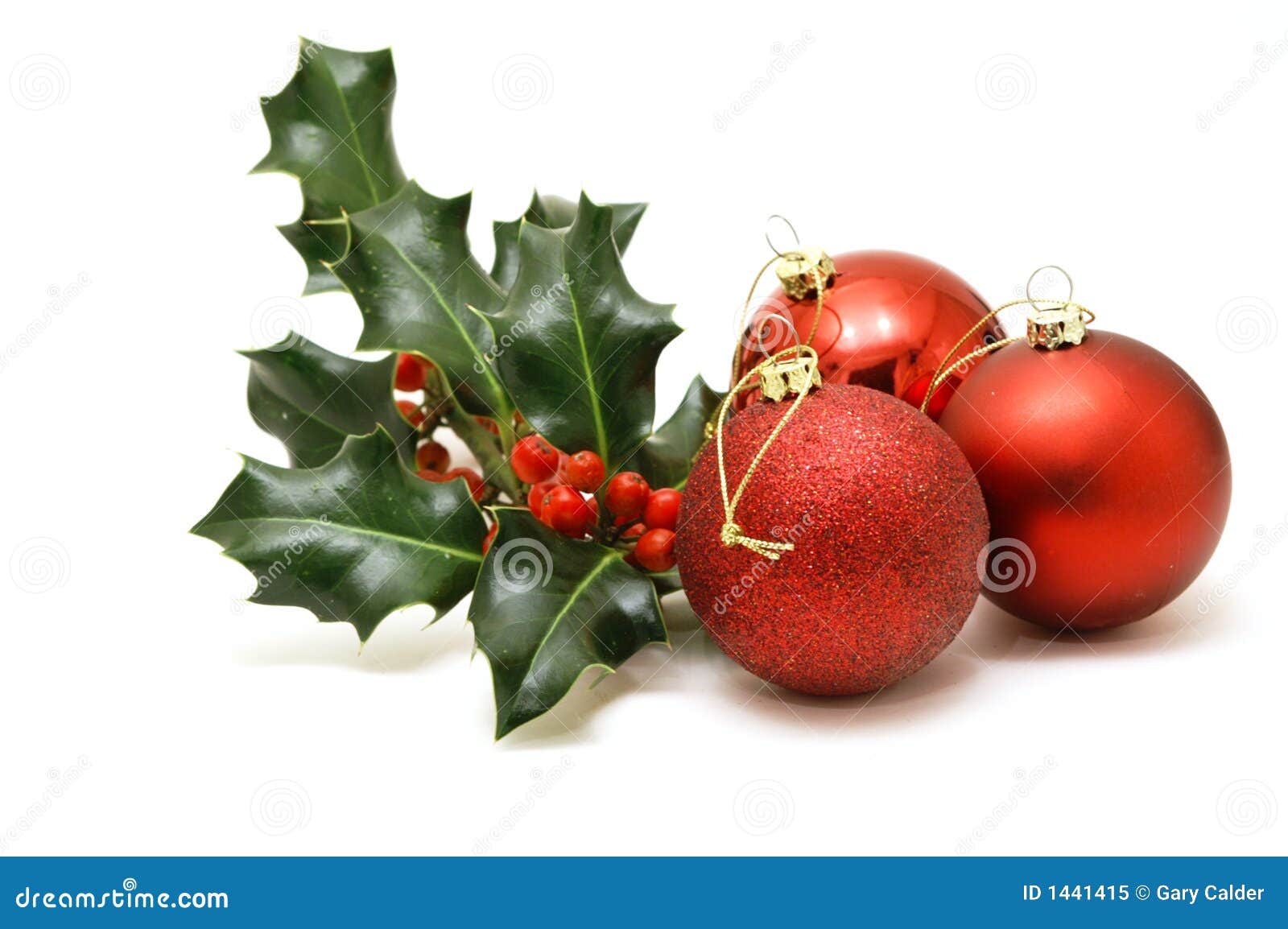 Christmas Baubles With Holly Stock Image - Image: 1441415 Christmas Baubles Wi