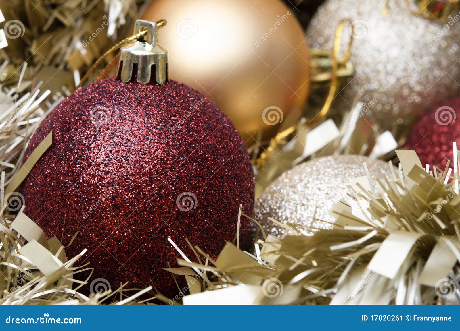 Christmas Baubles and Tinsel Stock Image Image of silver, scattered