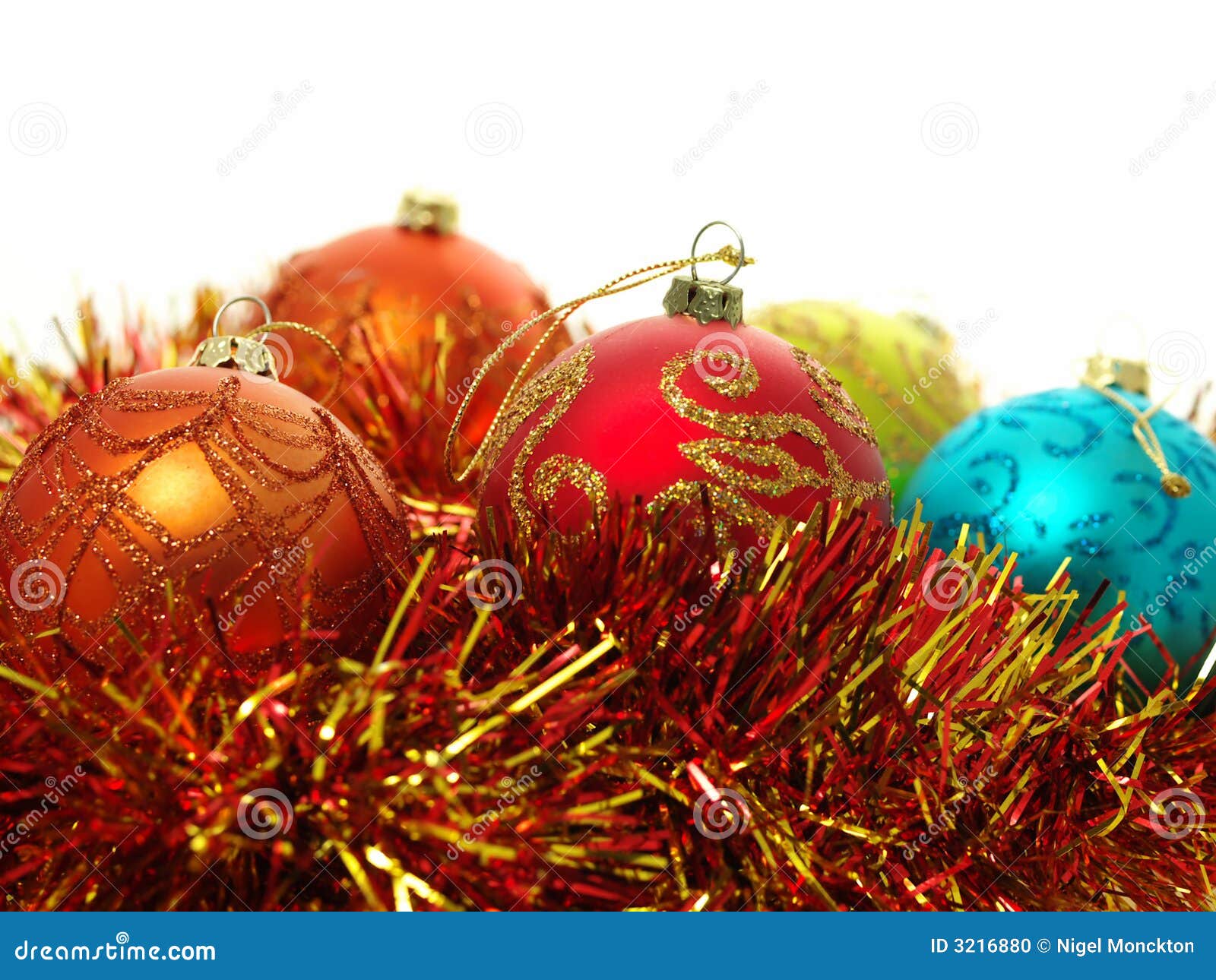 Christmas Baubles and Tinsel Stock Photo Image of gold, noel 3216880