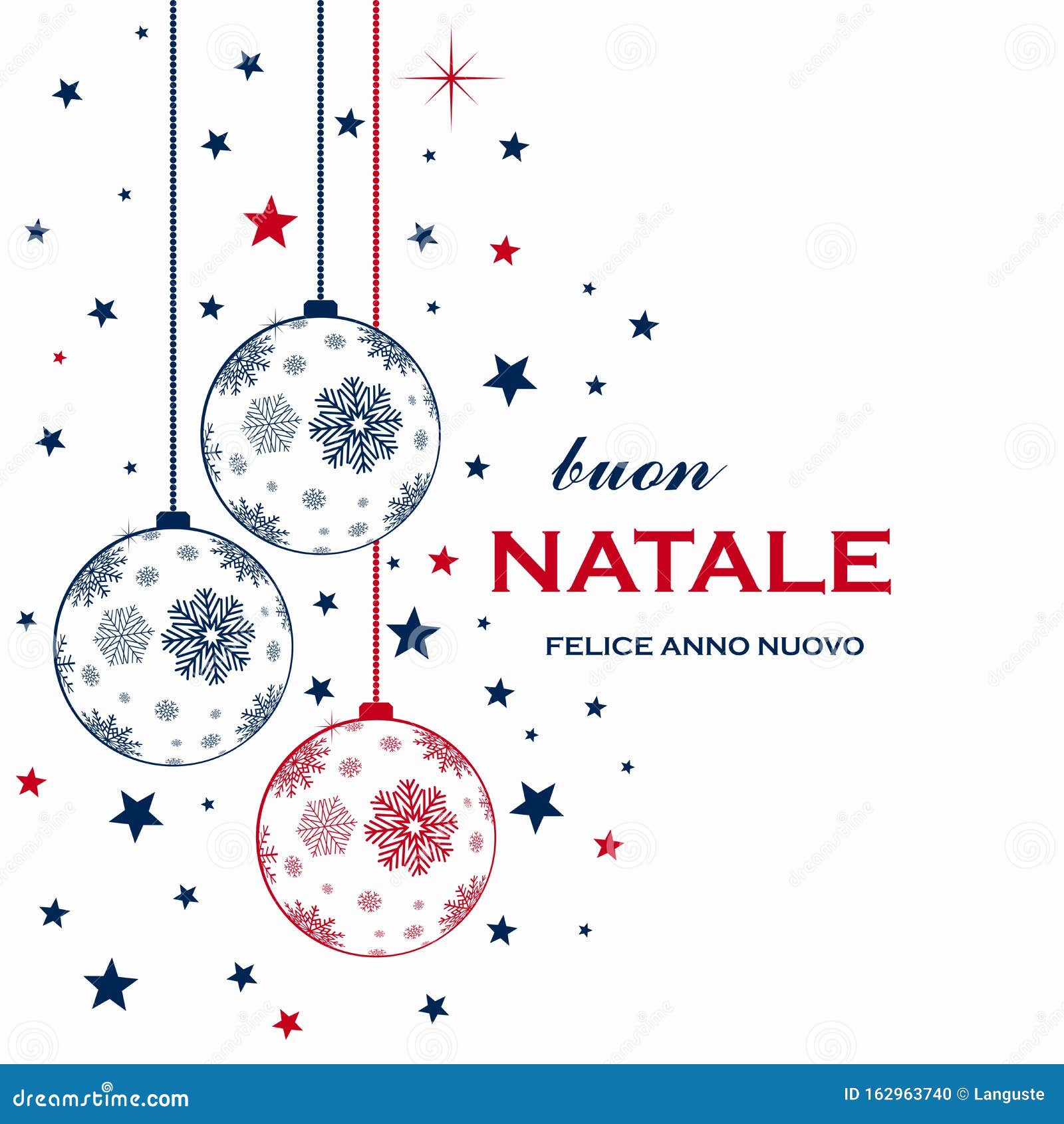 Buon Natale Translation English.Christmas Baubles Vector With Snowflakes And Christmas Greetings In Italian Language On White Background Stock Vector Illustration Of Decoration Christmastime 162963740