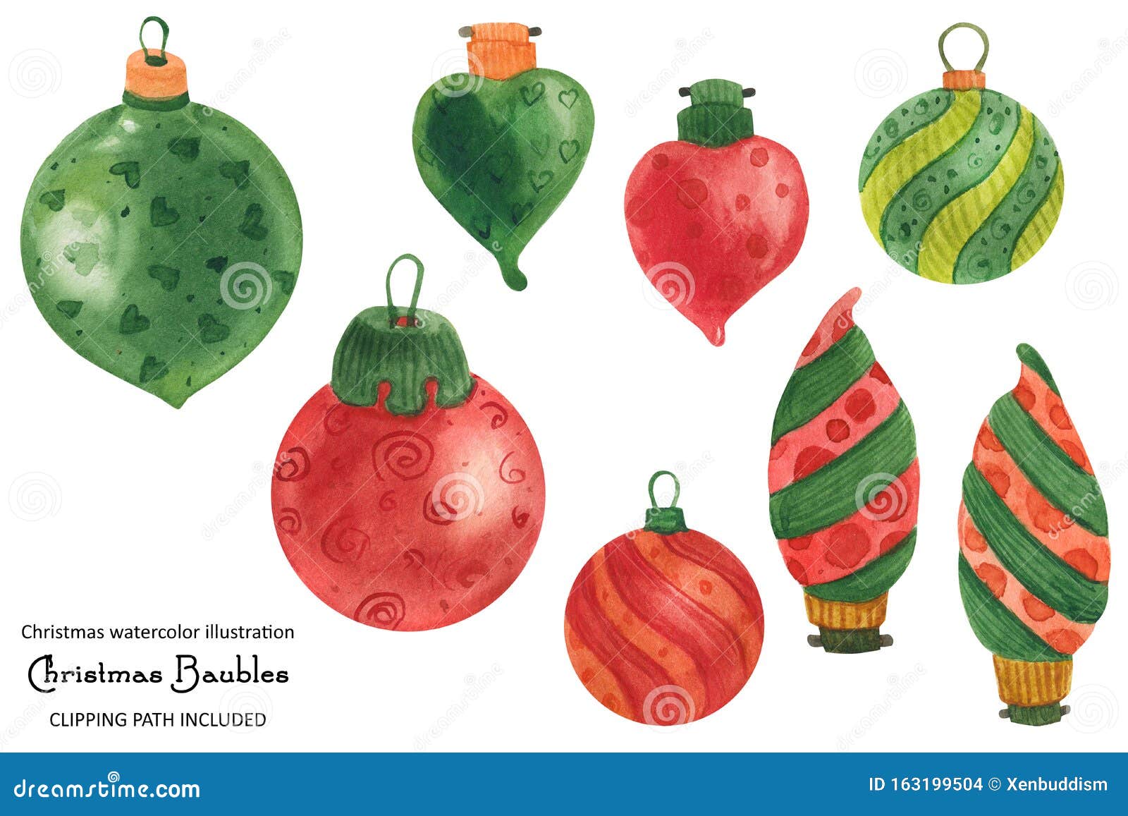 Christmas Baubles, Watercolor Illustration Stock Illustration ...