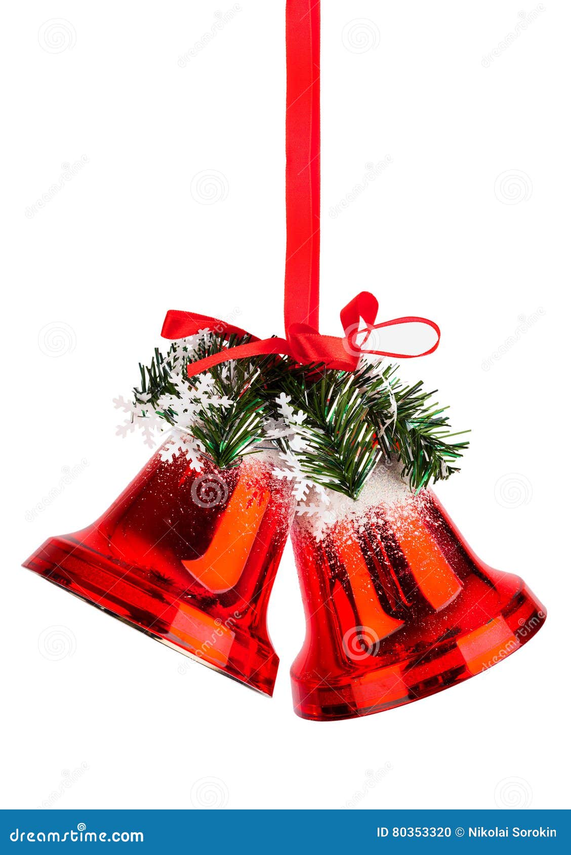 Christmas Bells with a Red Bow Stock Photo Image of background