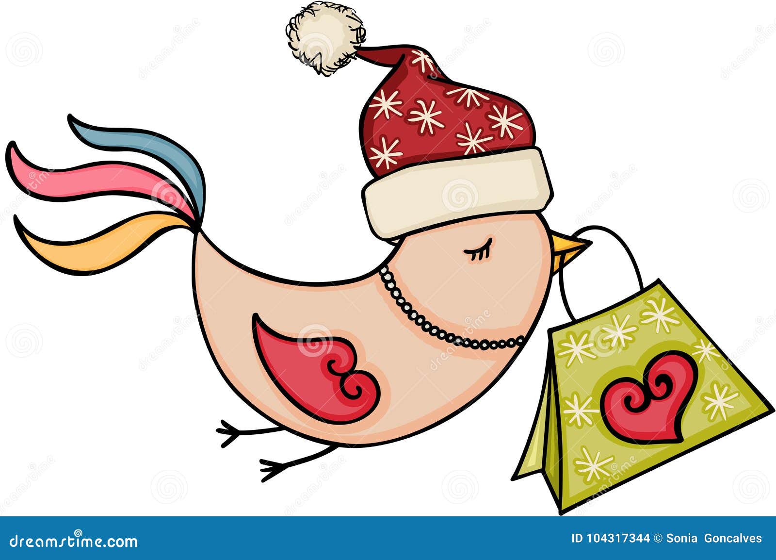 Download Christmas Bird Carrying A Gift Bag Stock Vector Illustration of t card