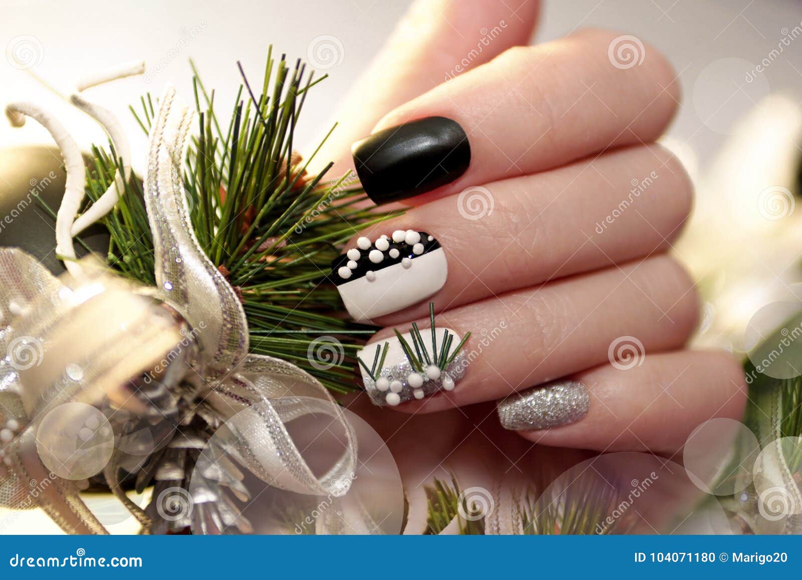 Christmas Black and White Manicure Stock Photo - Image of christmas ...