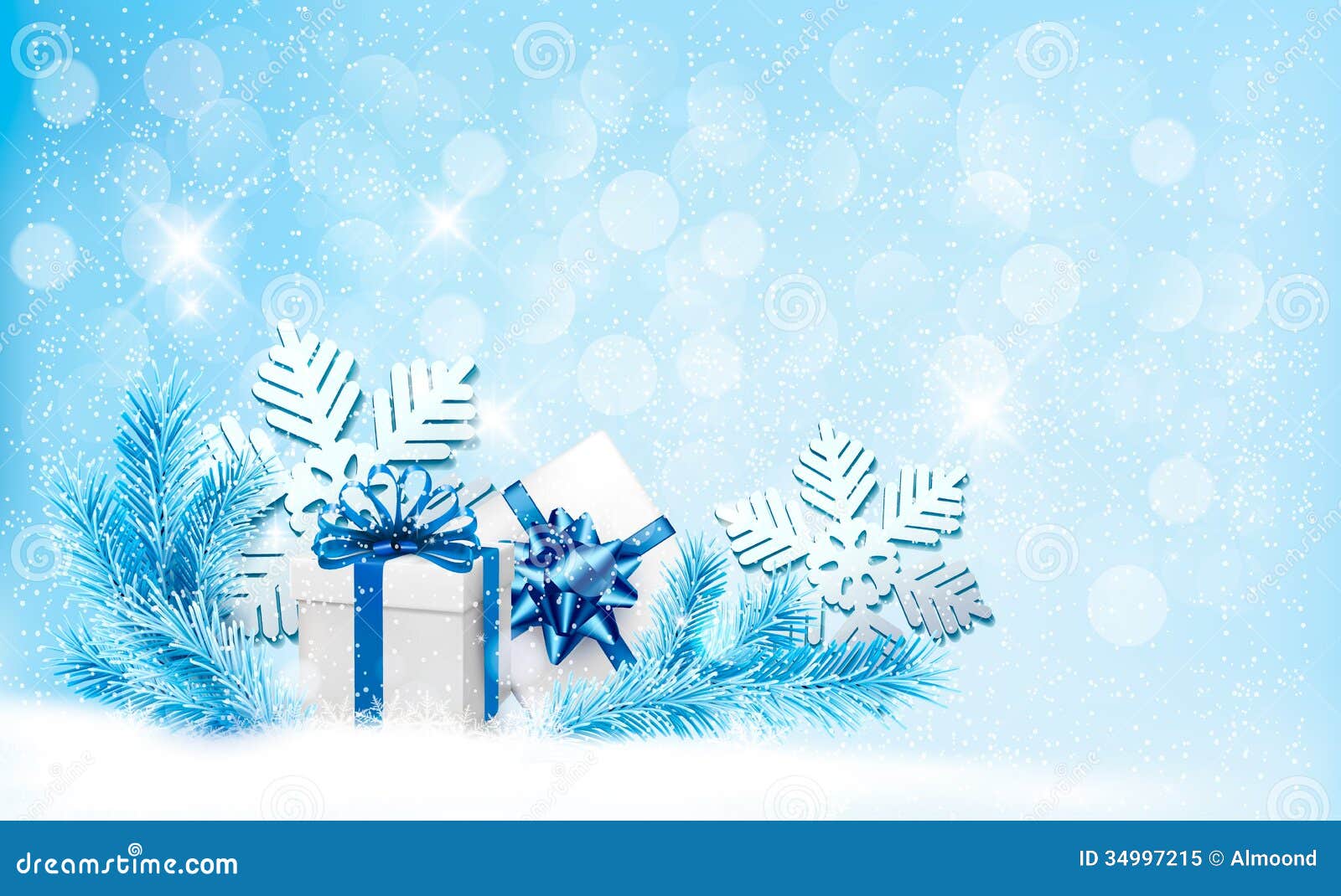 Christmas Blue Background With Gift Boxes And Snow Royalty Free Stock