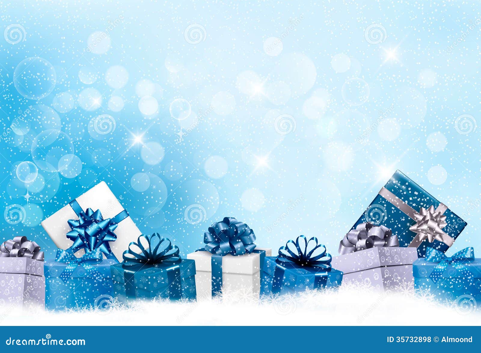 christmas blue background with gift boxes