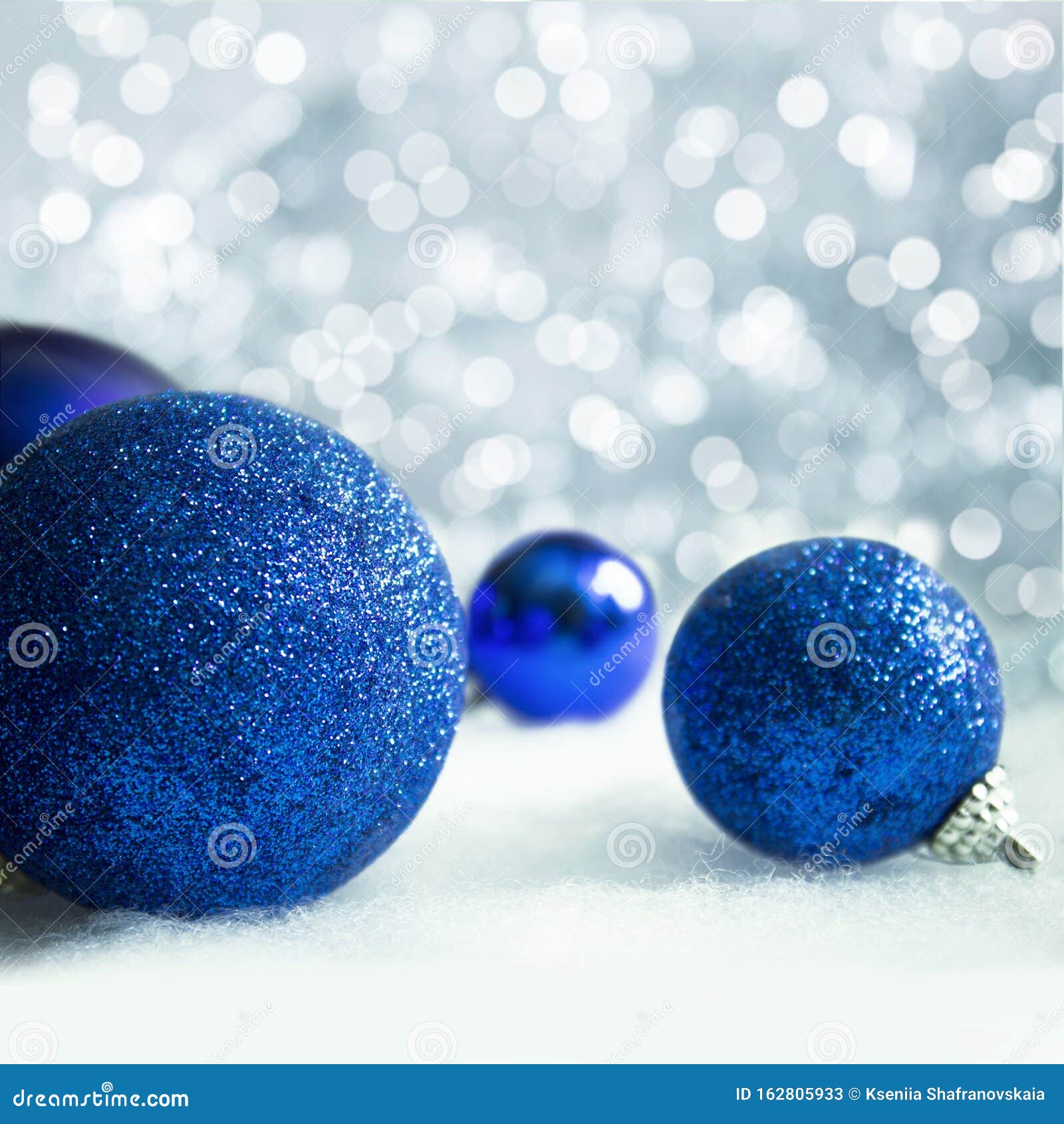 Christmas Blue Decorations on Snow Background Stock Image - Image of ...