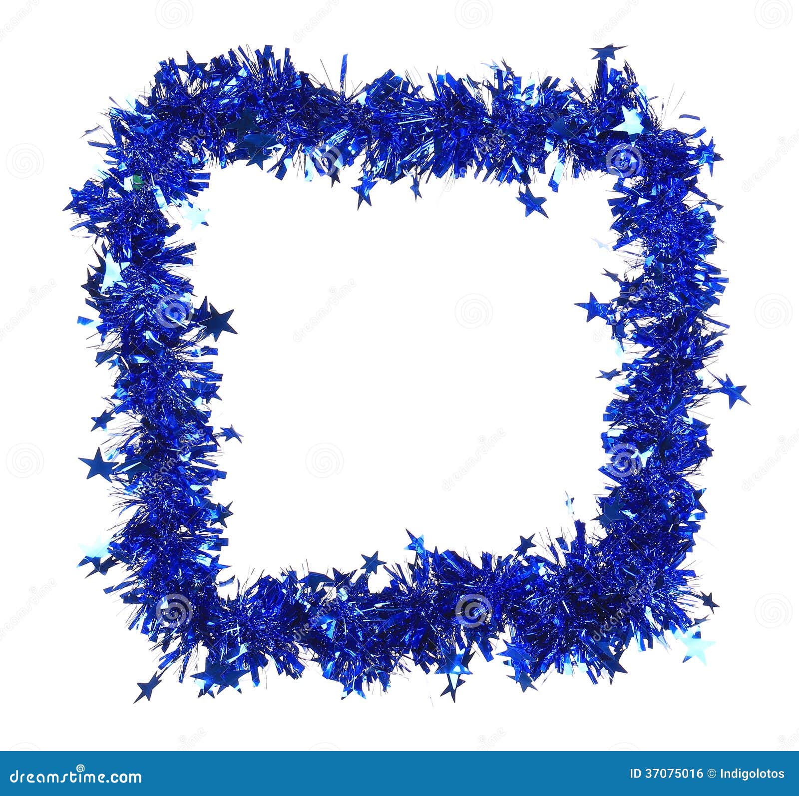 Christmas Blue Tinsel with Stars As Frame. Stock Photo Image of