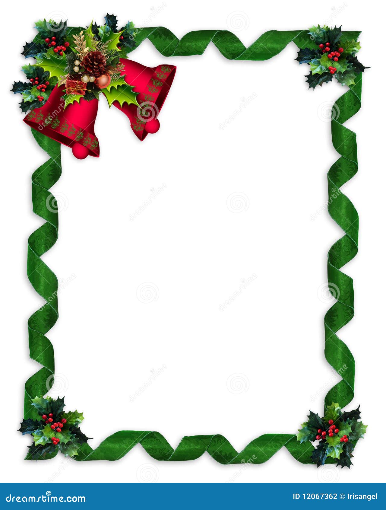 christmas border holly, bells, and ribbons