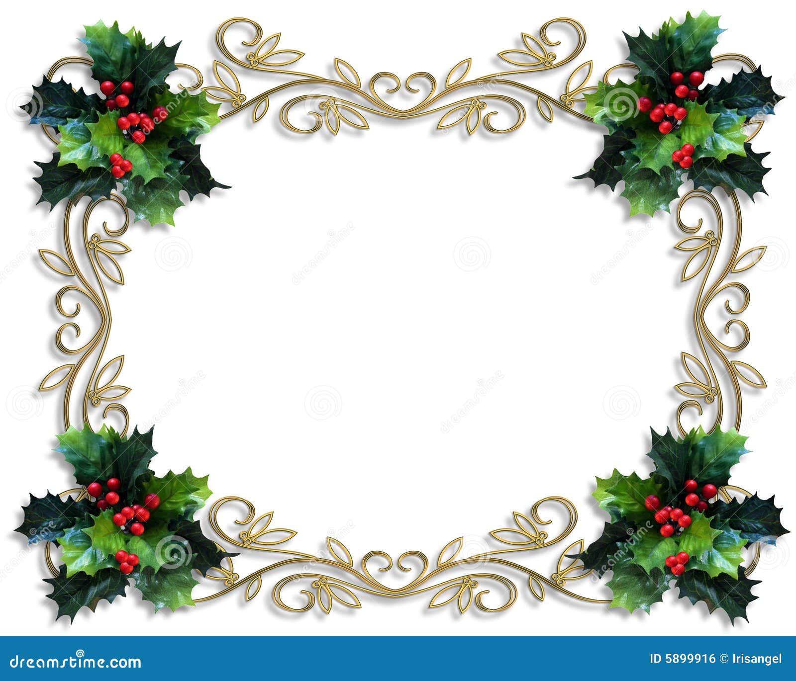 Royalty Free Stock Christmas Border Holly gold frame