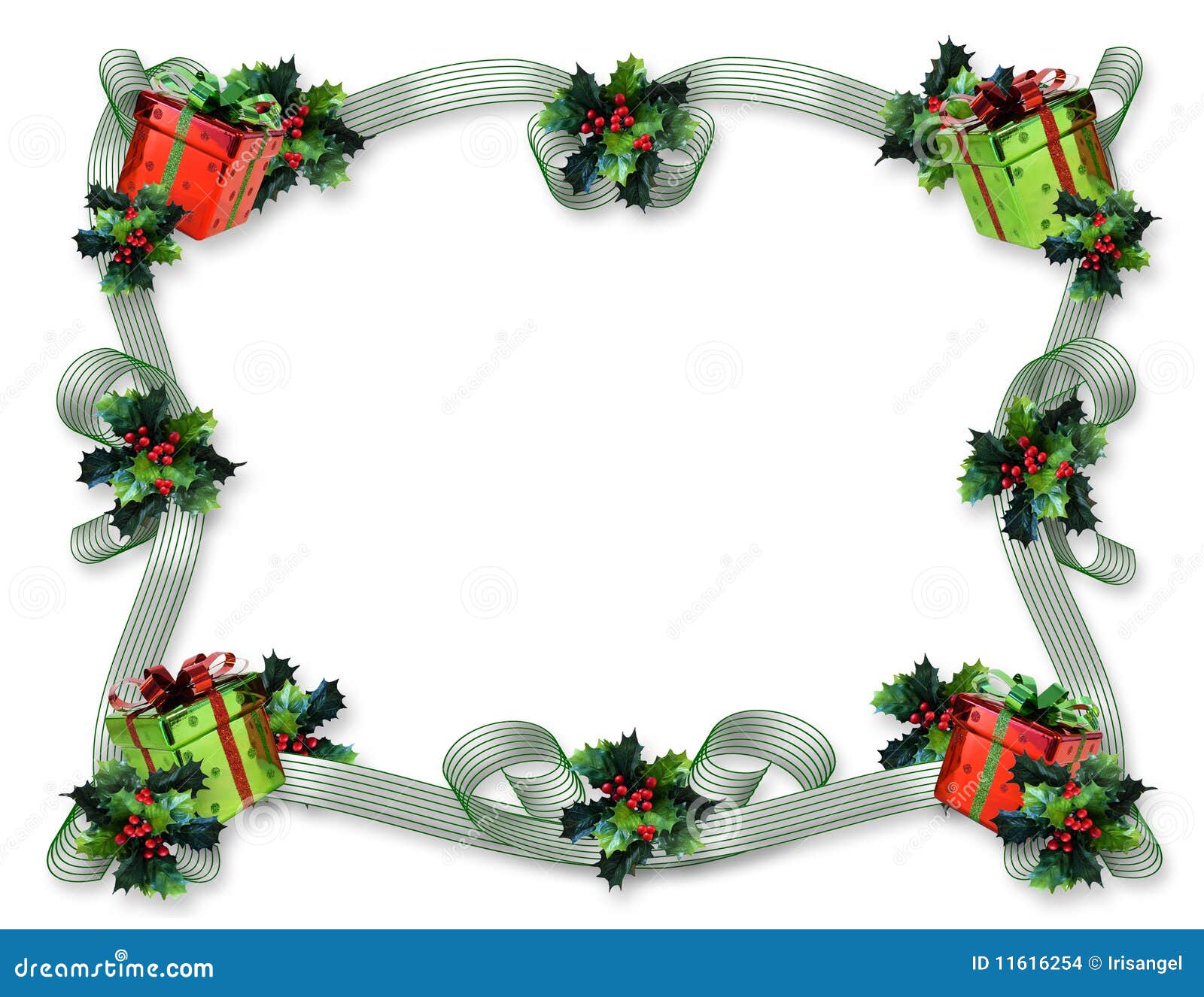 Christmas Border Ribbons Holly Presents Stock Illustration ...