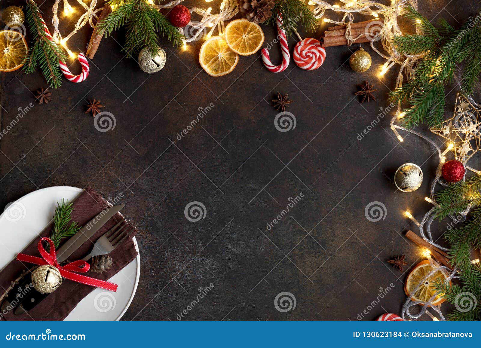 Christmas Border and Table Setting Stock Photo - Image of celebration ...