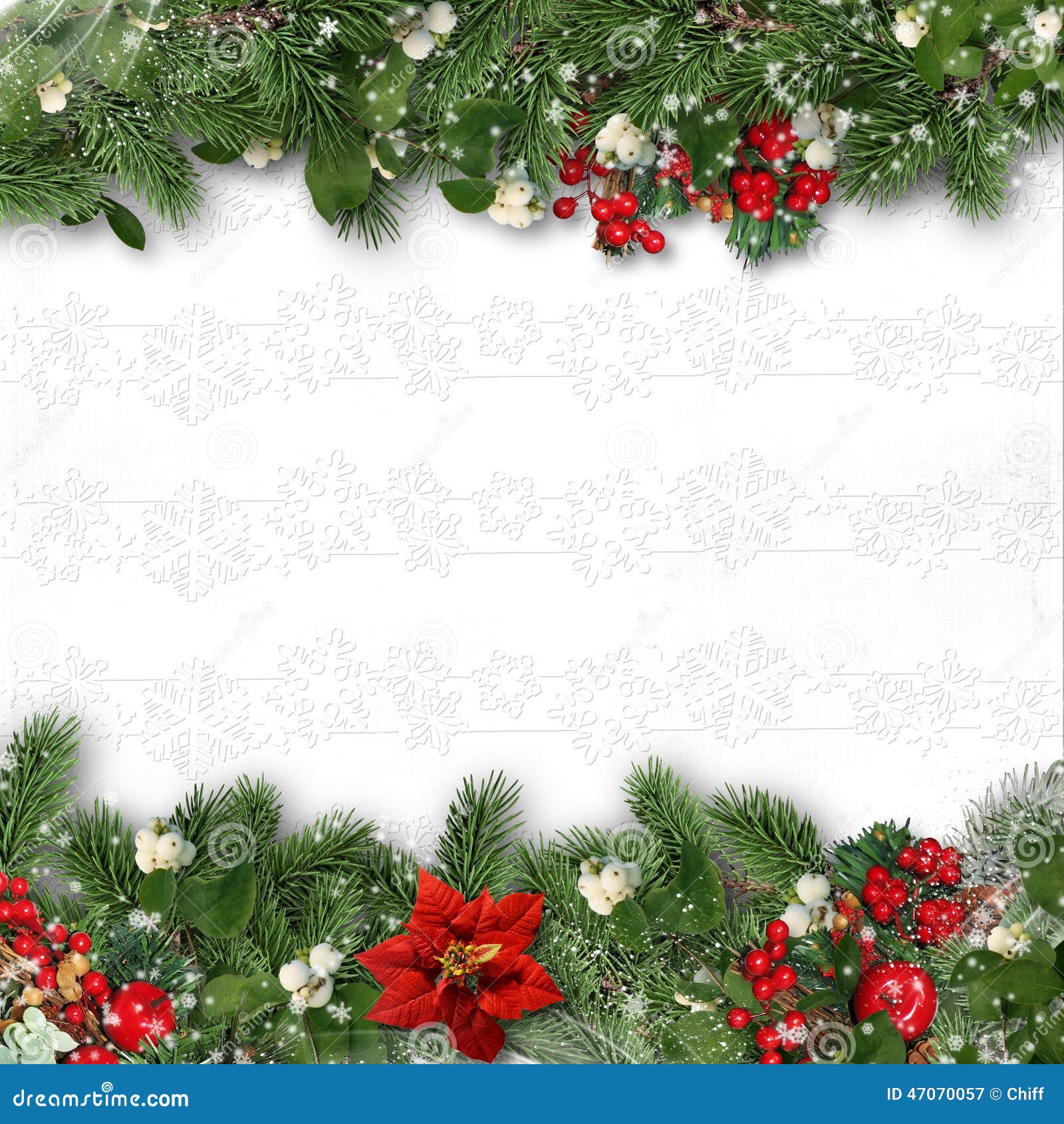 christmas border on white background with holly,firtree,vÃÂ­scum.