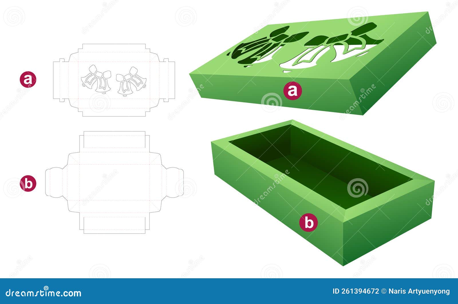 Christmas Box Die Cut Template and 3D Mockup Stock Vector Christmas Box Die Cut Template and 3D Mockup Stock Vector