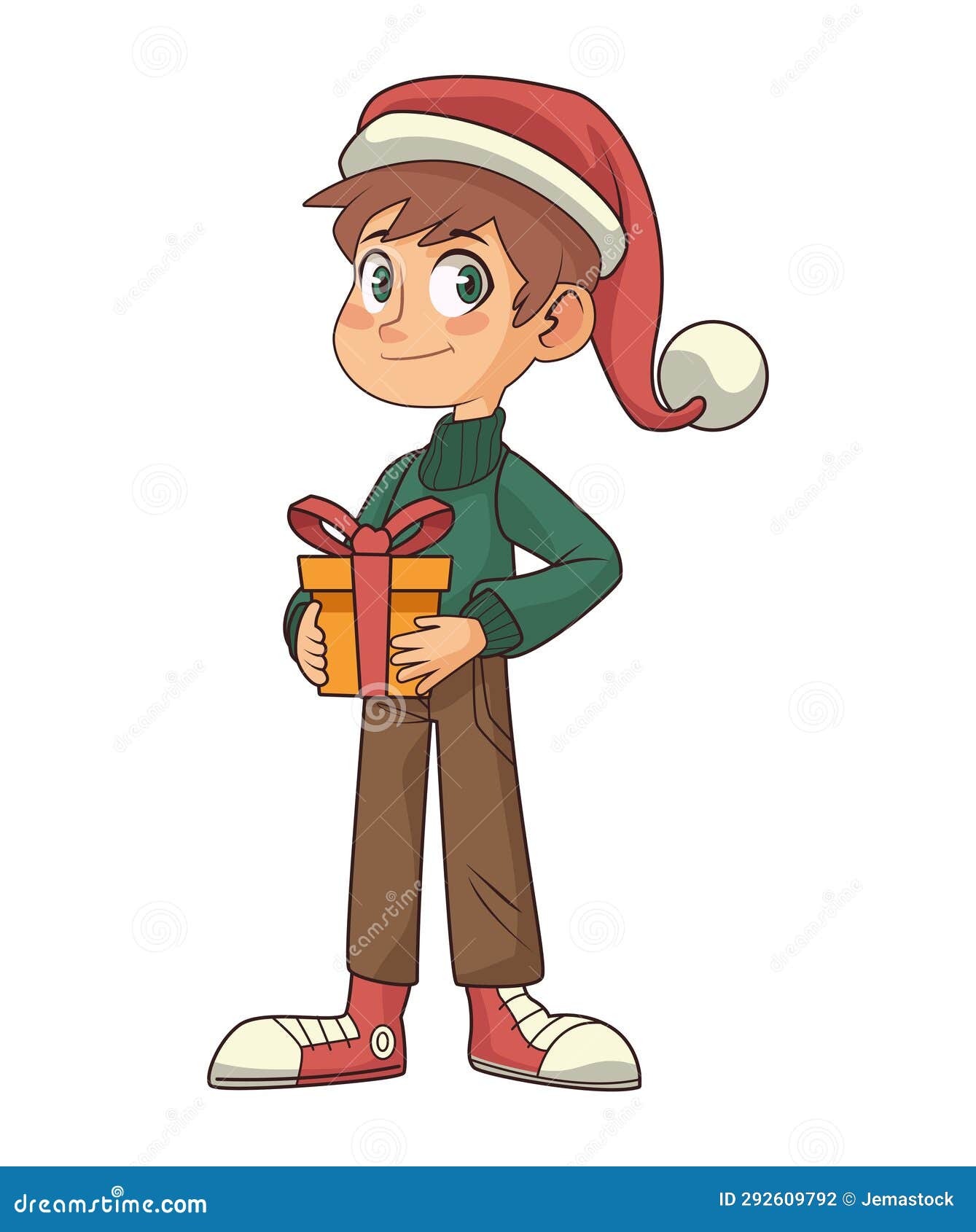 Christmas boy with tree stock vector. Illustration of isolation 292609792