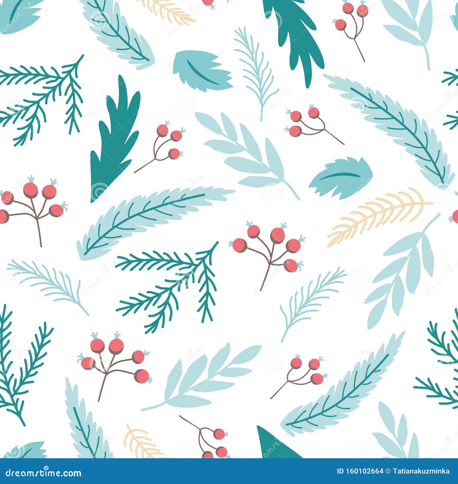 Christmas Branch Print Winter Seamless Pattern With Holly Berries Fir Branches Blue Background Vector Stock Illustration Illustration Of Design Merry 160102664