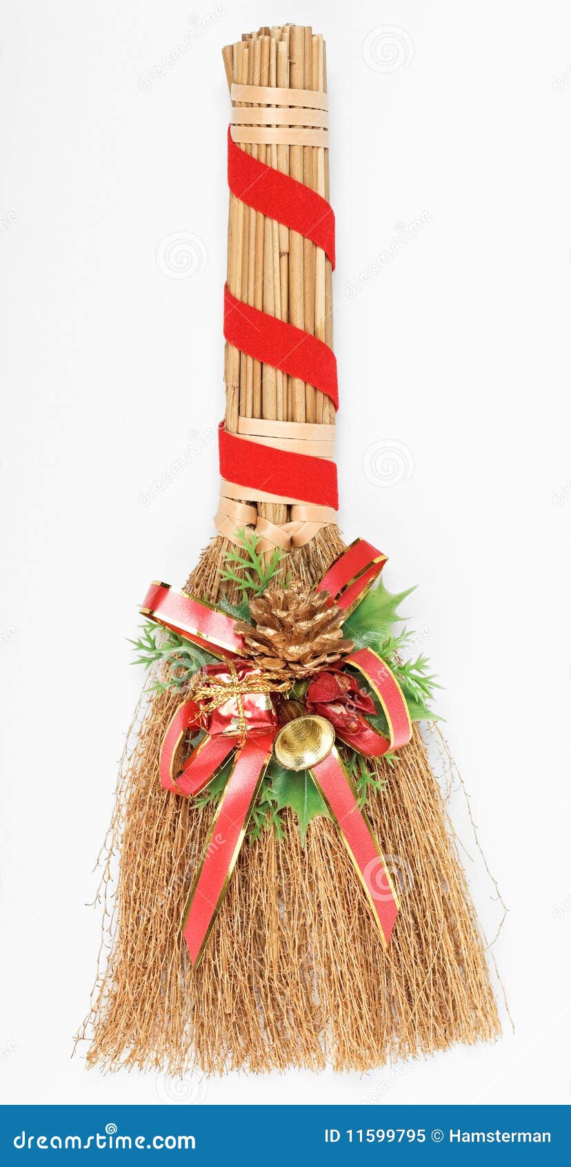 Christmas Broom Decorations Isolated on White Stock Image Image of