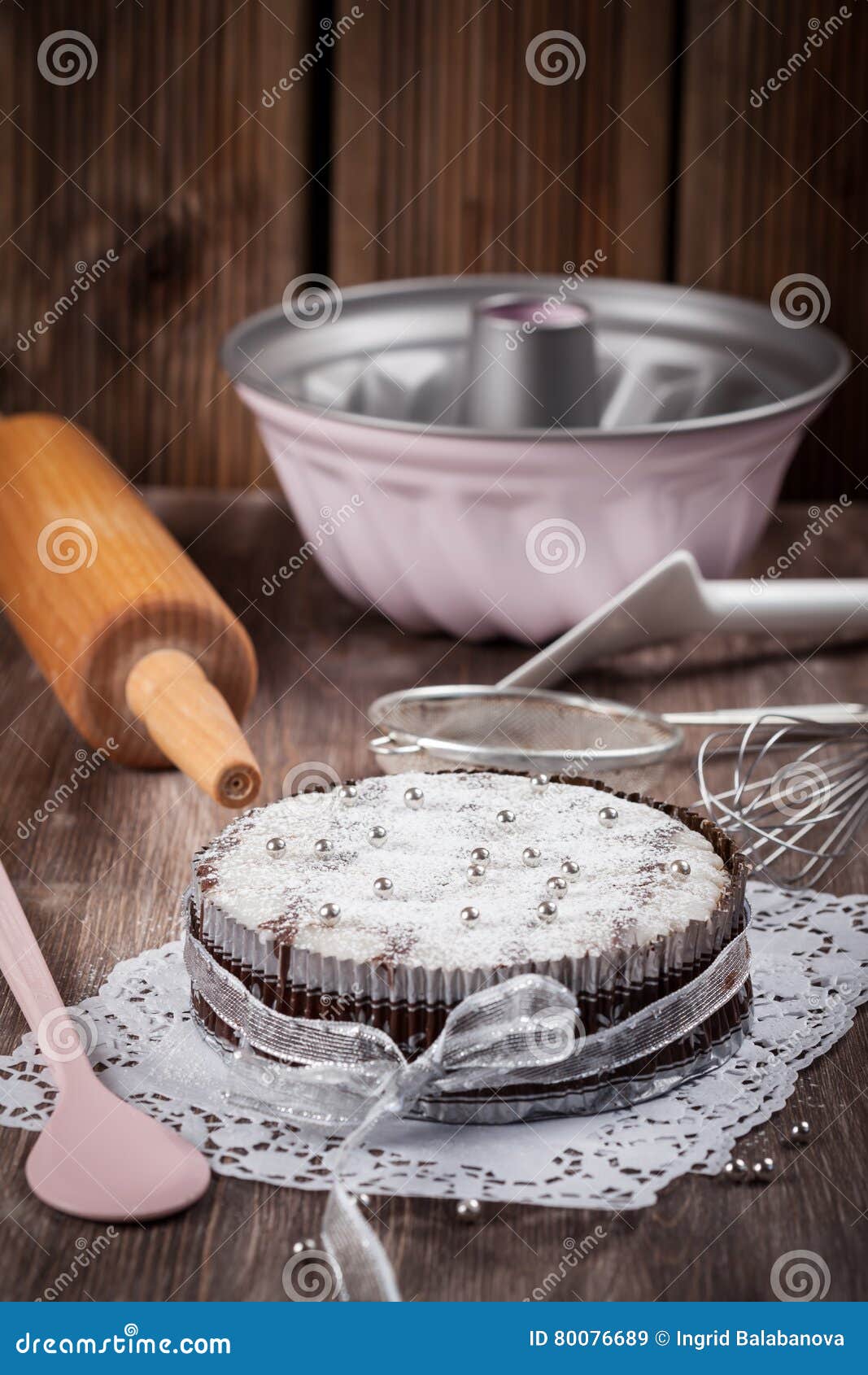 Christmas Cake with Baking Utensils Stock Image Image of milk, baking