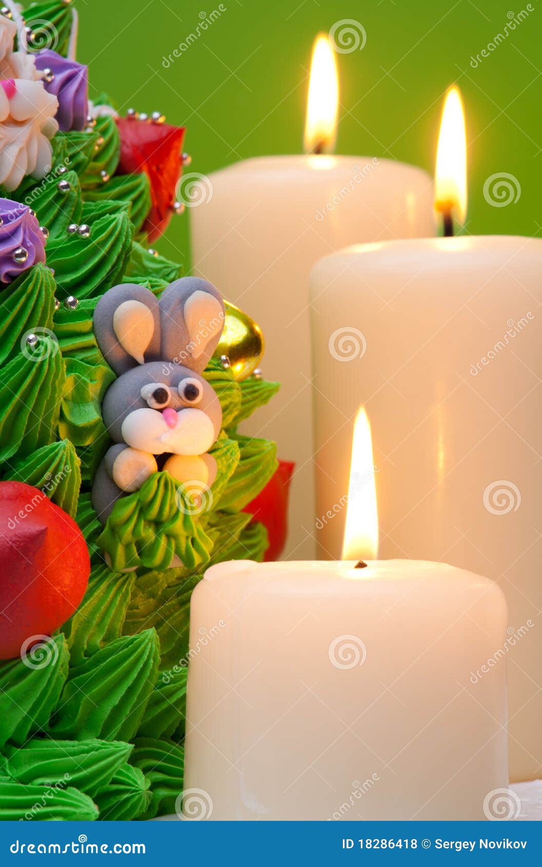 Chocolate Cake and Candles on Christmas Decorated Table  Free Stock Photo