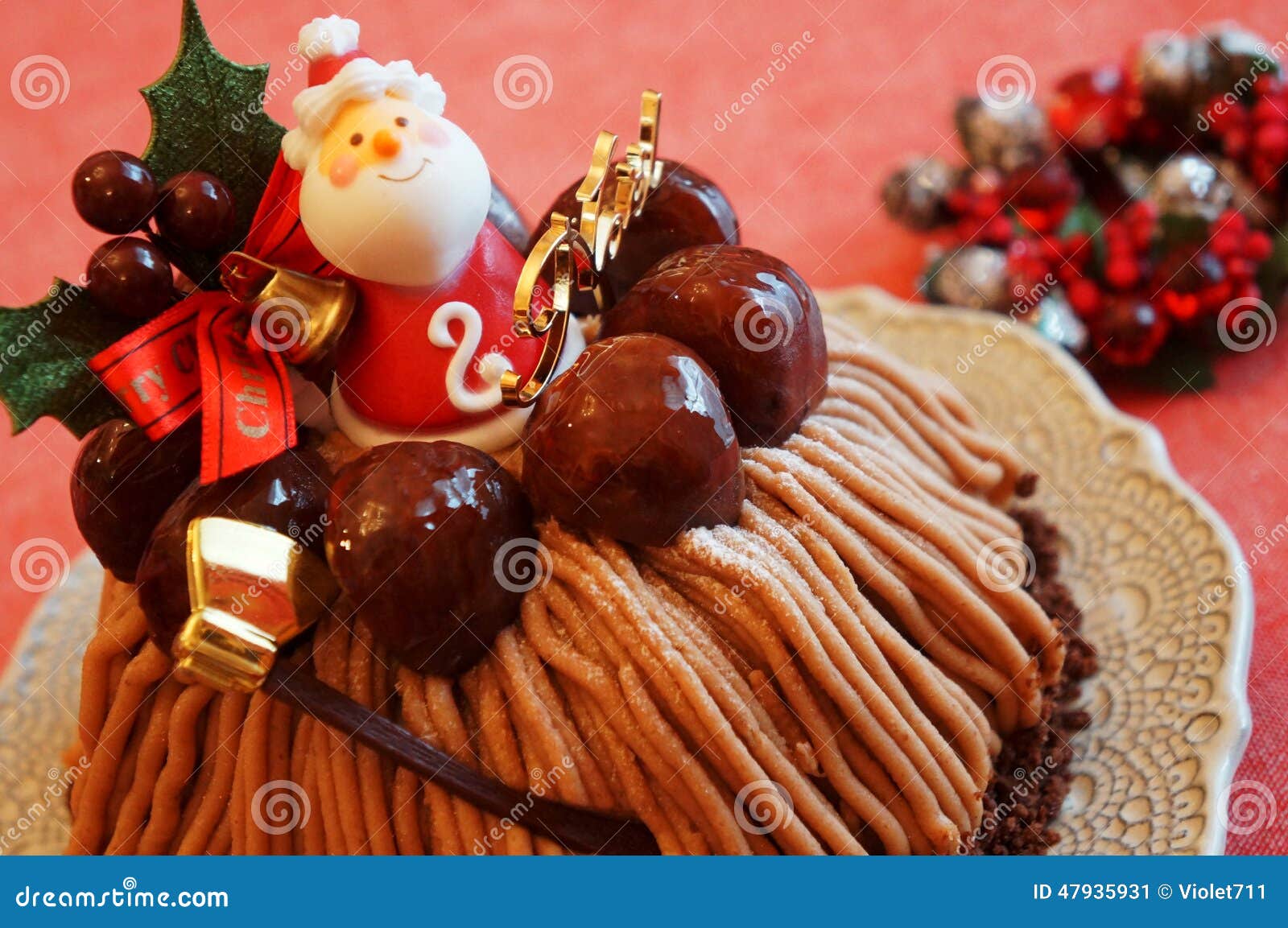 Download Christmas Cake With Mont Blanc Cream Stock Image Image of homemade sweet