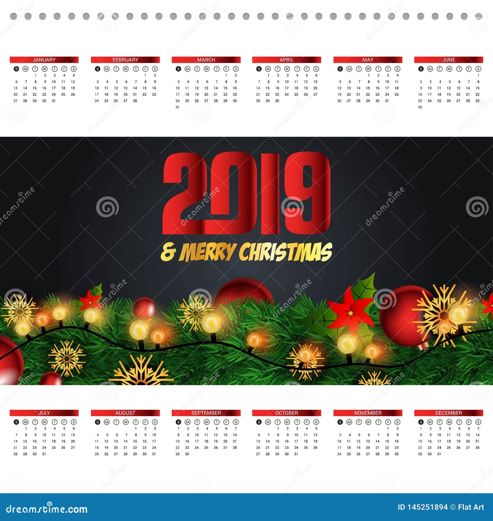 2019 August Calendar Design Template Of Christmas