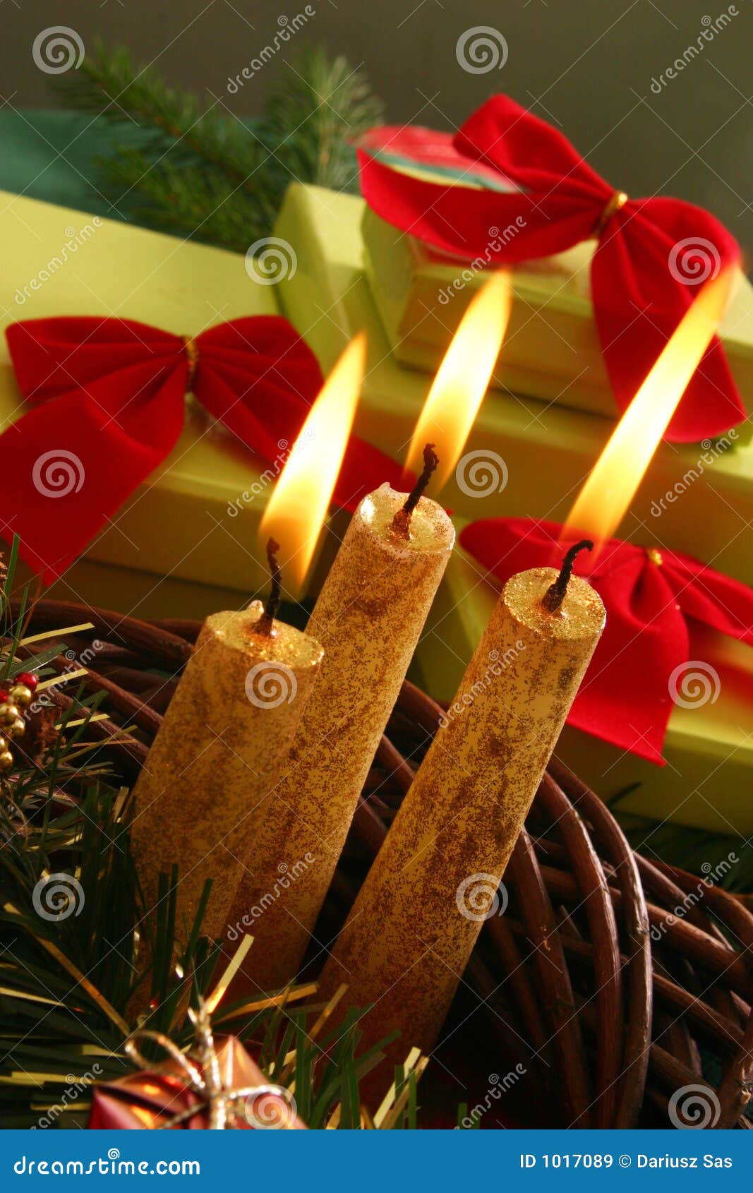 Christmas candle and gifts stock image. Image of gift 1017089