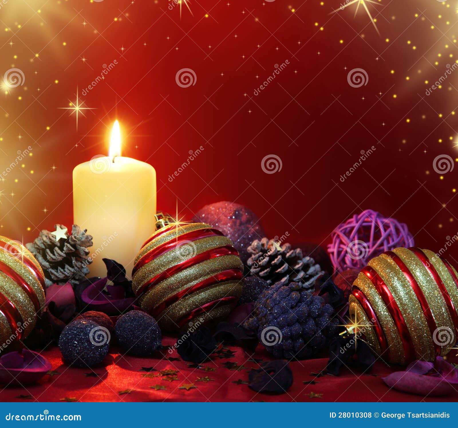 Christmas Candle and Potpourri Stock Photo Image of ball, christmas