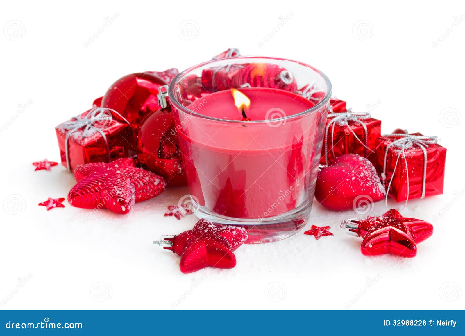 Christmas Candle with Red Decorations Stock Photo Image of greeting