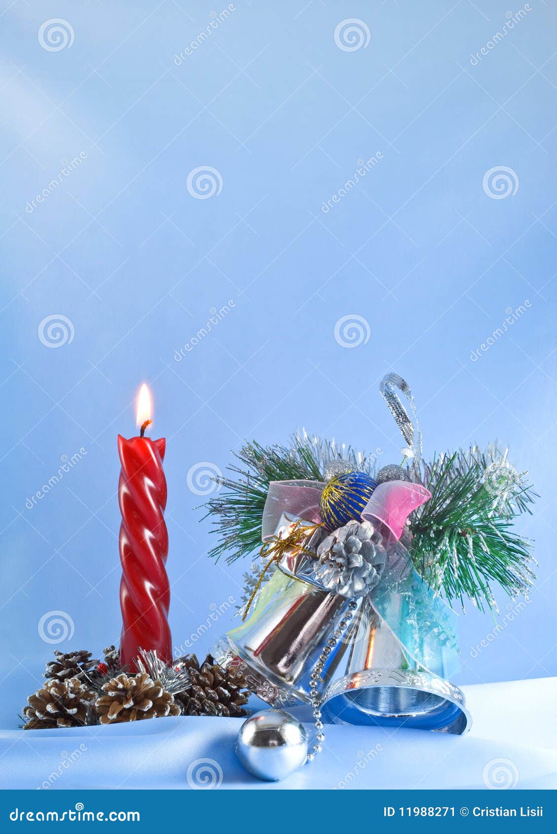 Christmas Candle And Silver Jingle Bells Stock Image Image Of Blue Seasonal 11988271