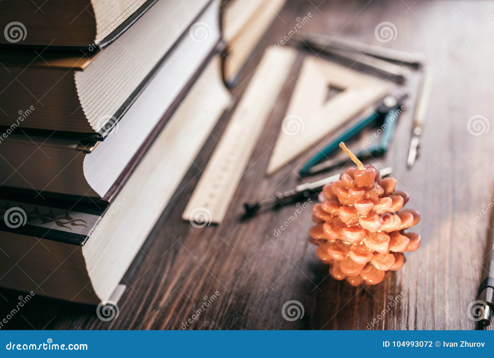 Christmas Candle On The Student S Desk Stock Photo Image Of