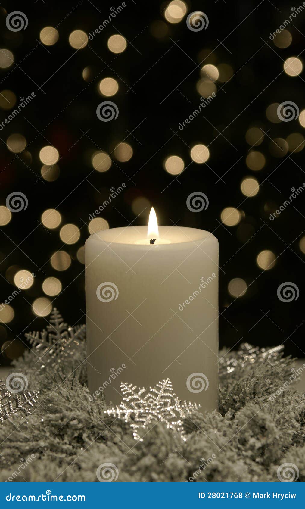 Christmas Candle White Silver Snowflake Stock Photo - Image of blurred