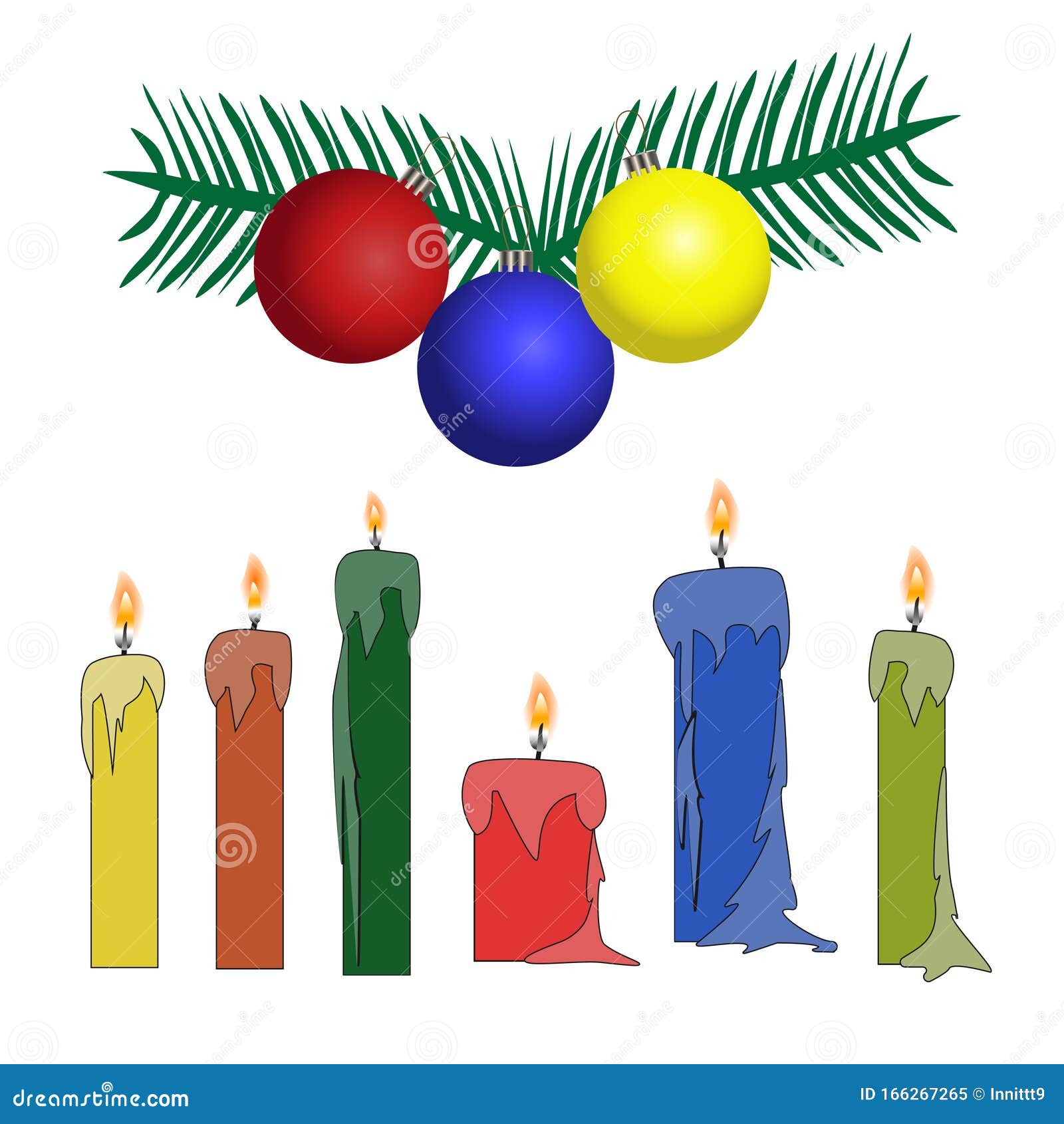 The Christmas Candles. Christmas Decor, Illustration for Greeting Card