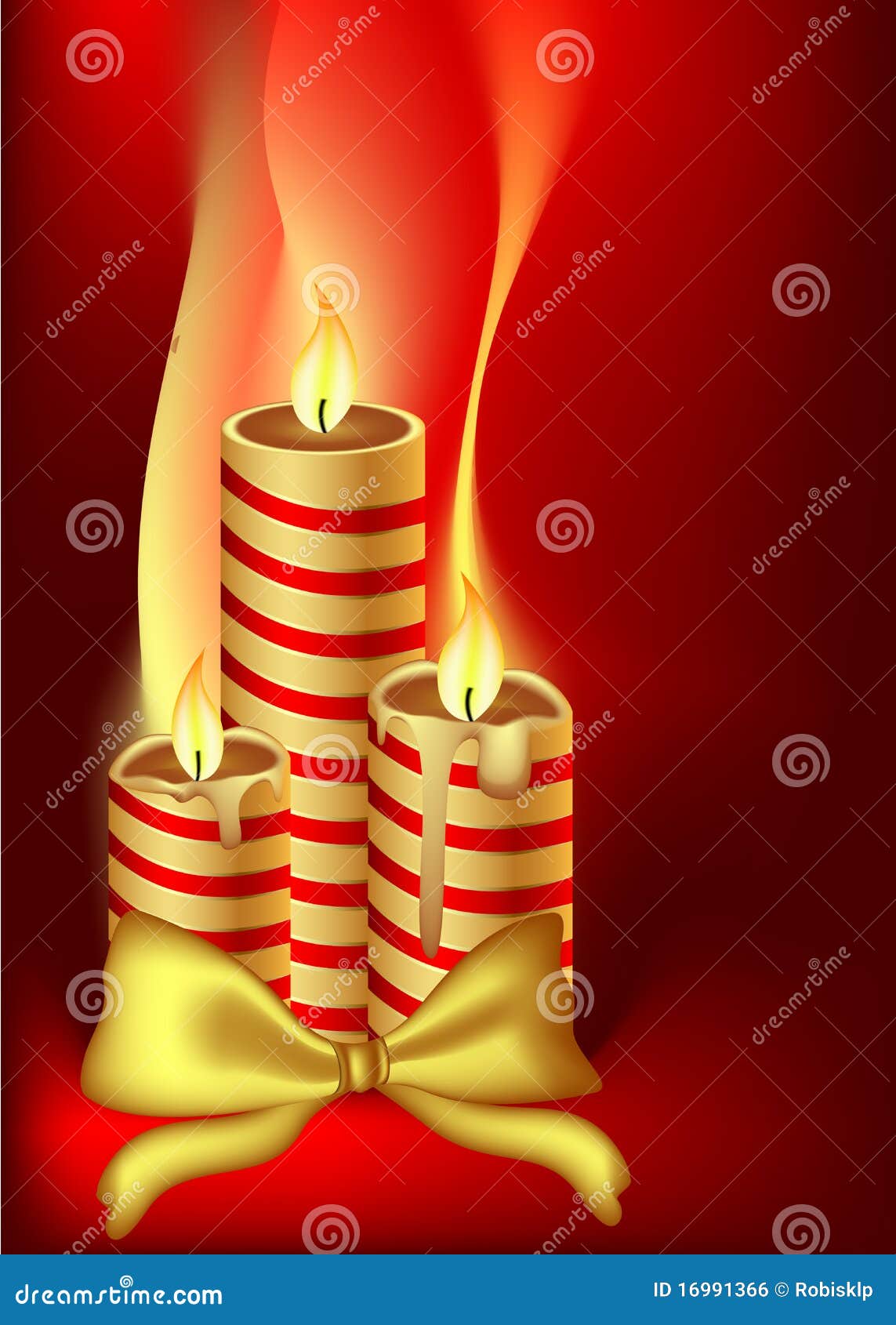 Christmas candles with ribbon on red background