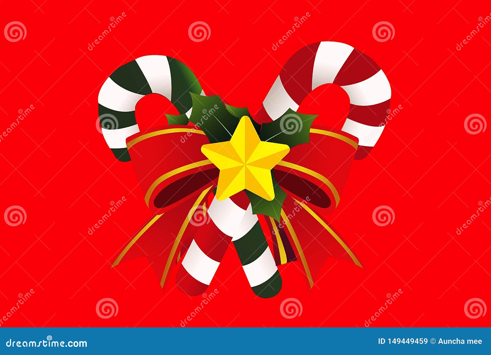 Christmas Candy Cane With Bow Illustration Isolation On Red Background Stock Illustration Illustration Of Snack Berries 149449459