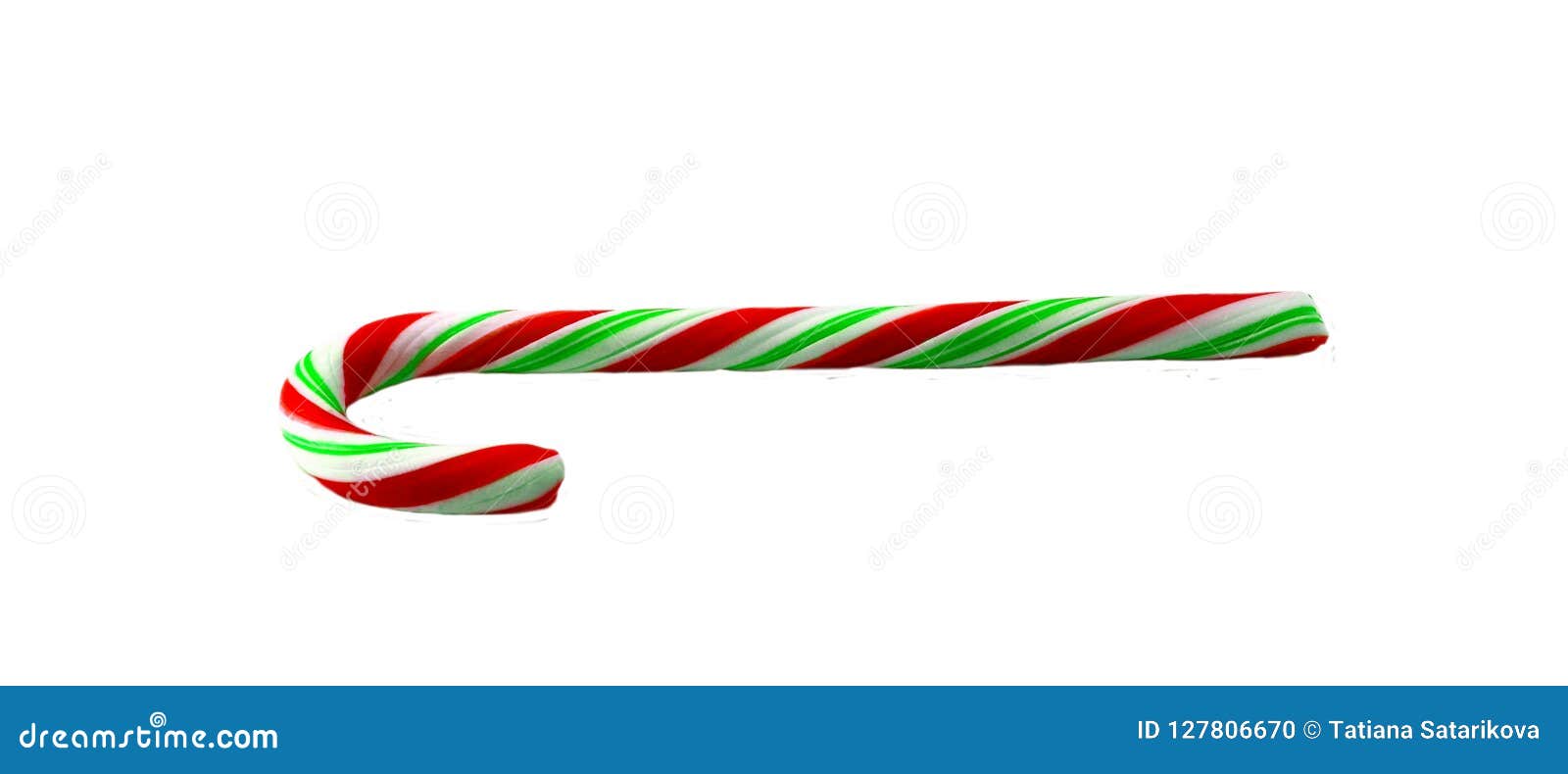 Christmas Candy Cane with Red and Green Bow Isolated on White