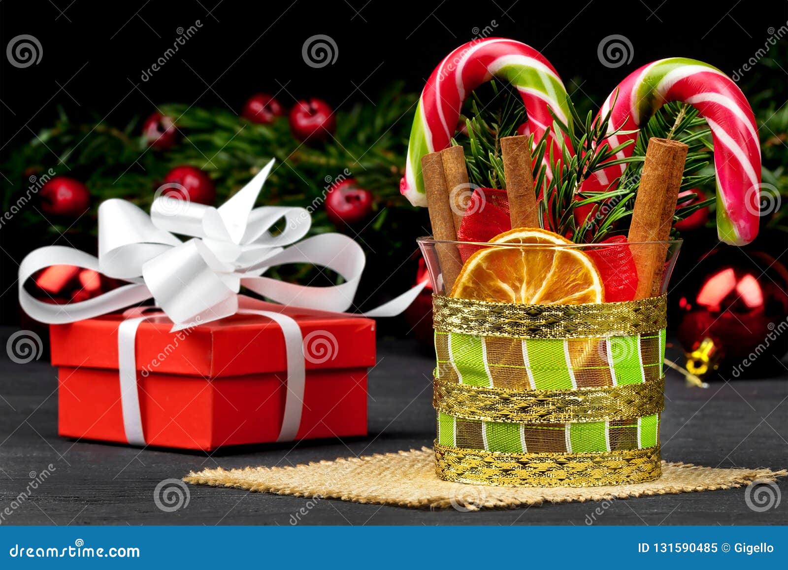 Christmas Candy Canes and Gift Box Stock Image Image of decor