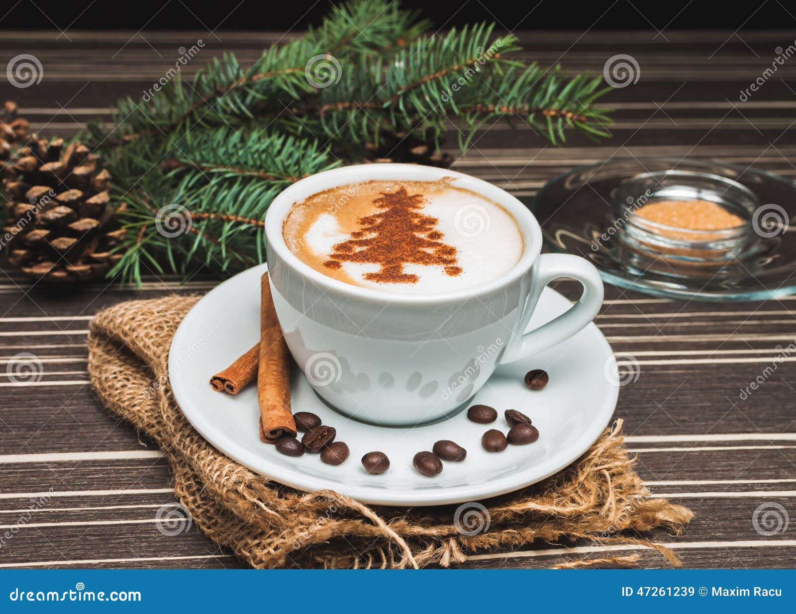 Christmas cappuccino stock image. Image of tree, tableware - 47261239