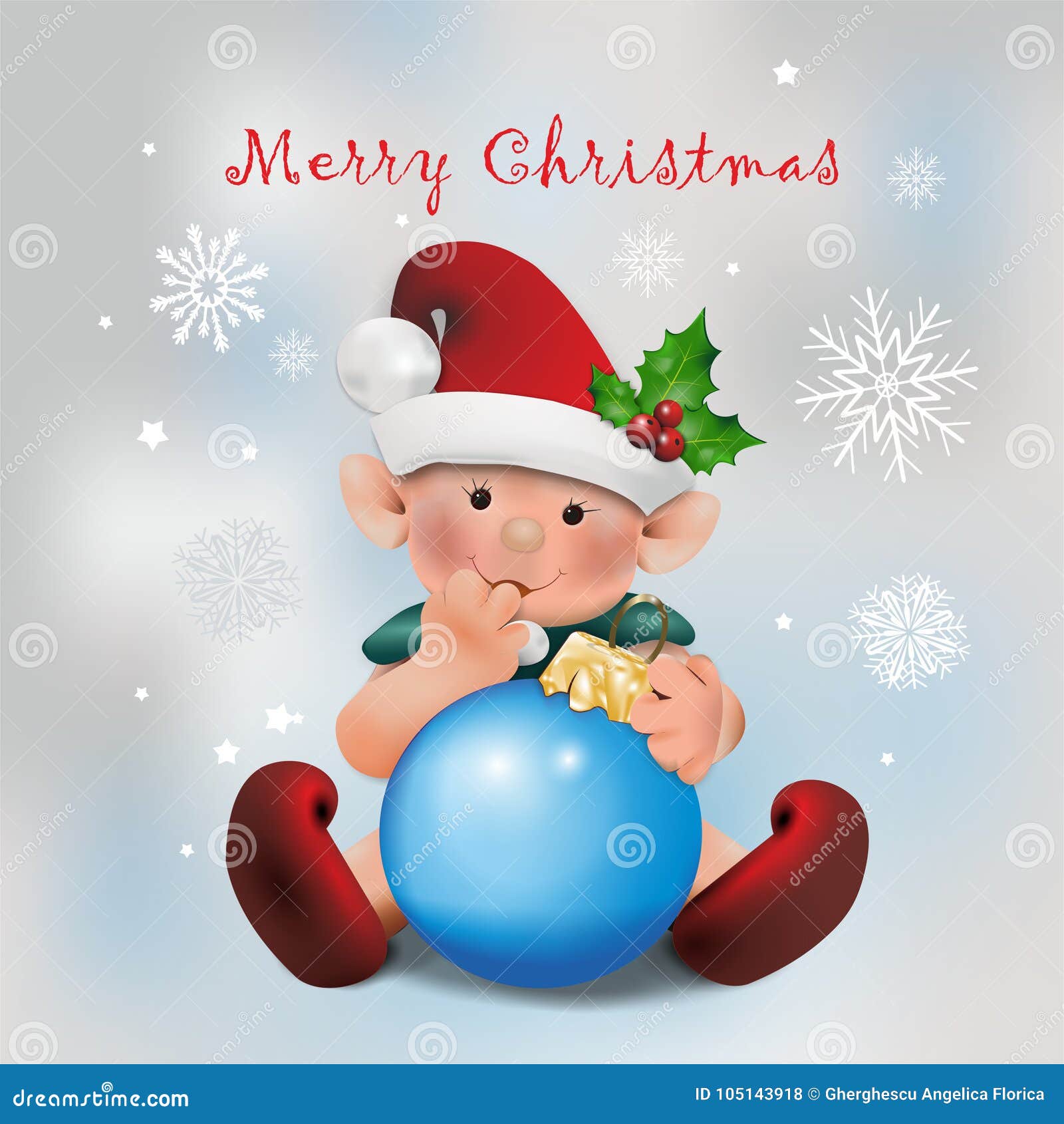 Christmas Card With Baby Elf Stock Illustration Illustration Of Blue Holidays 105143918