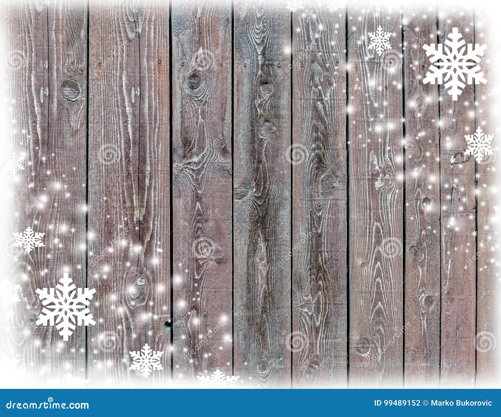 Christmas Card Background with Snowflakes and Wooden Texture Stock ...