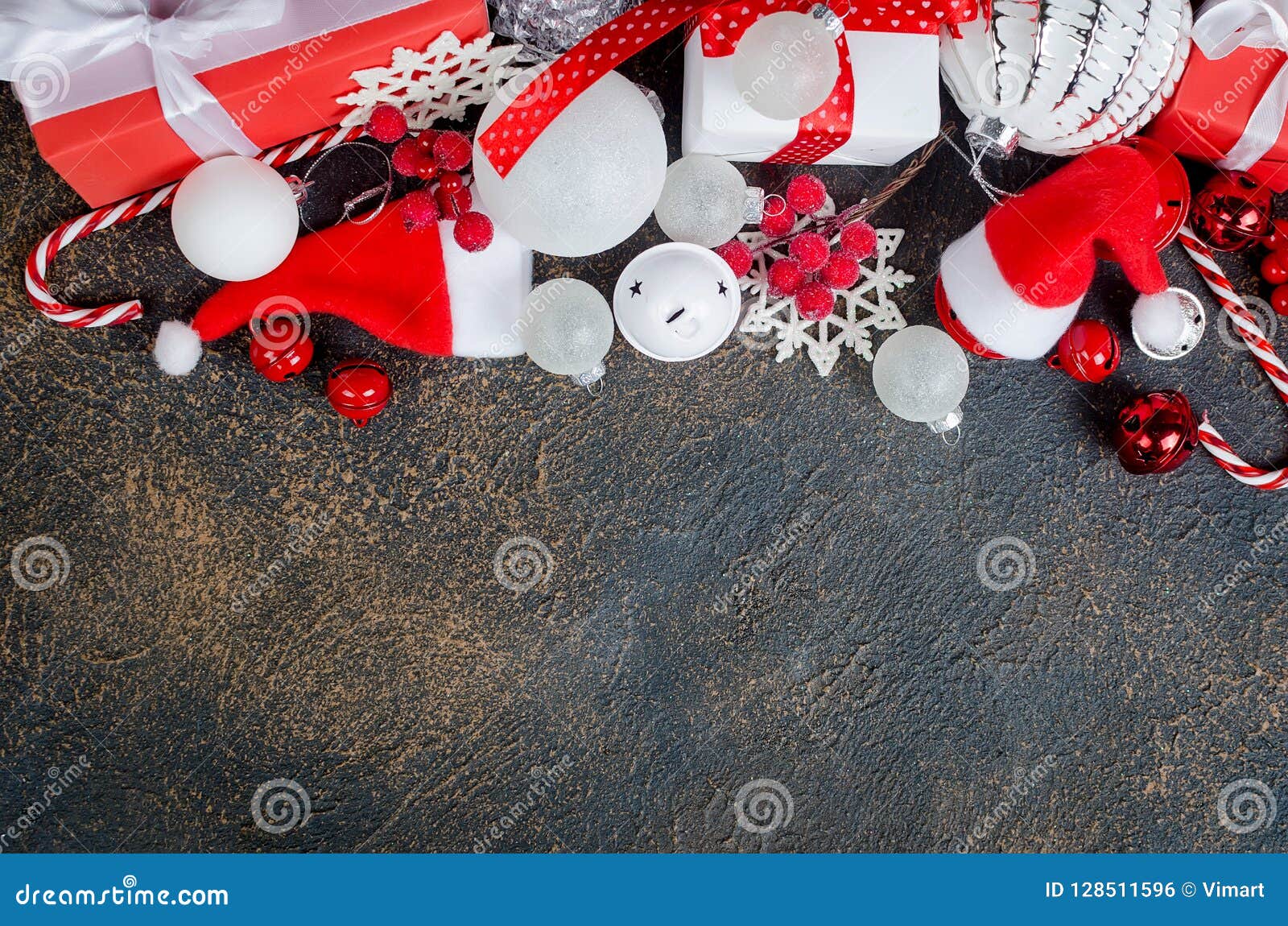 Christmas Card with Beautiful Red and Whiter Decorations Stock Photo ...