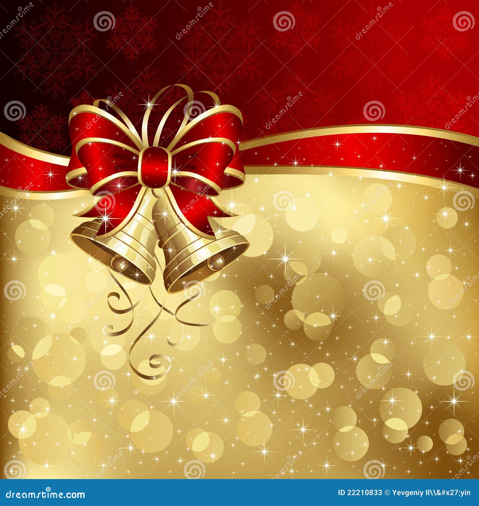 Christmas Card With Bells And Bow Stock Photos - Image 