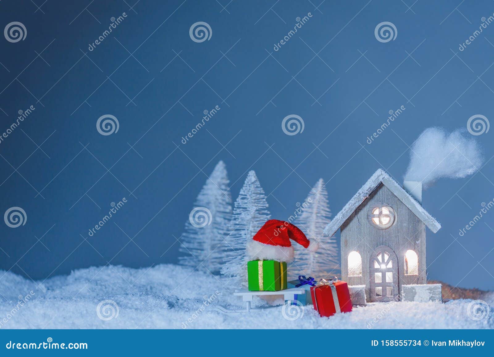 Christmas Card with House and Gifts Stock Photo - Image of copy ...