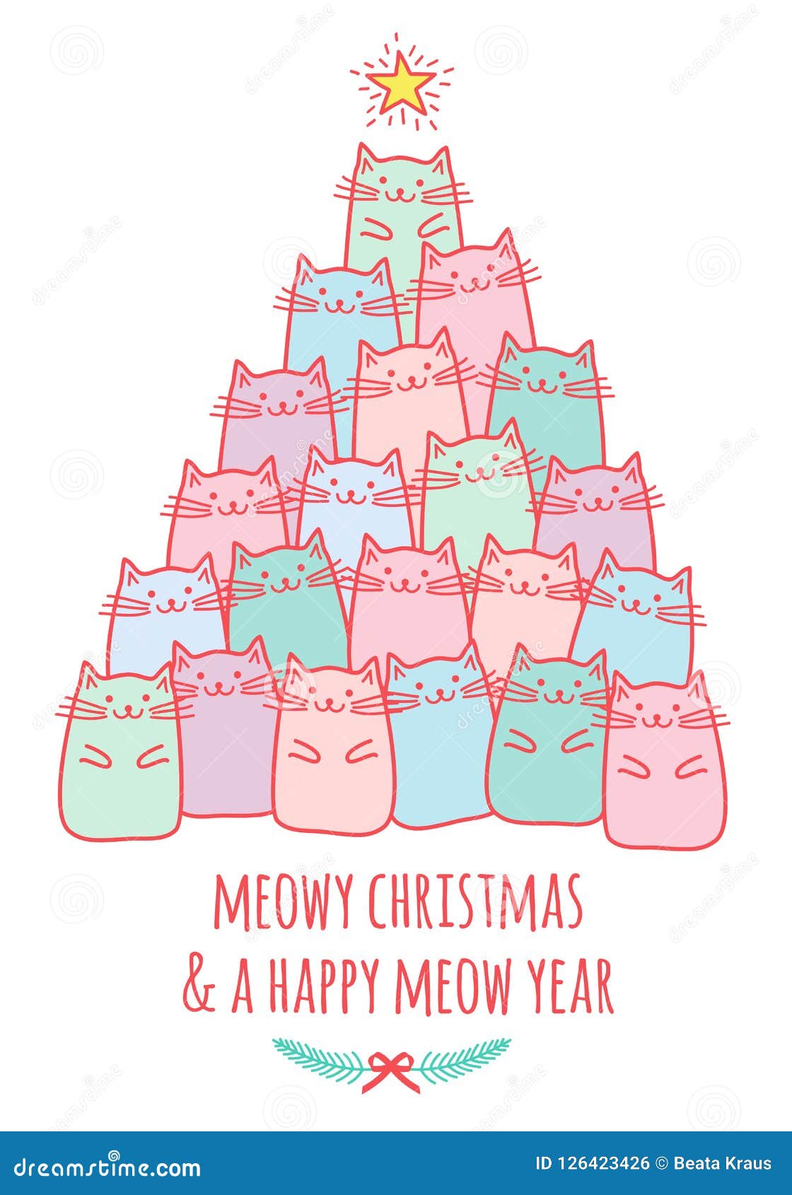 Download Christmas Card With Cute Cat Tree, Vector Stock Vector ...