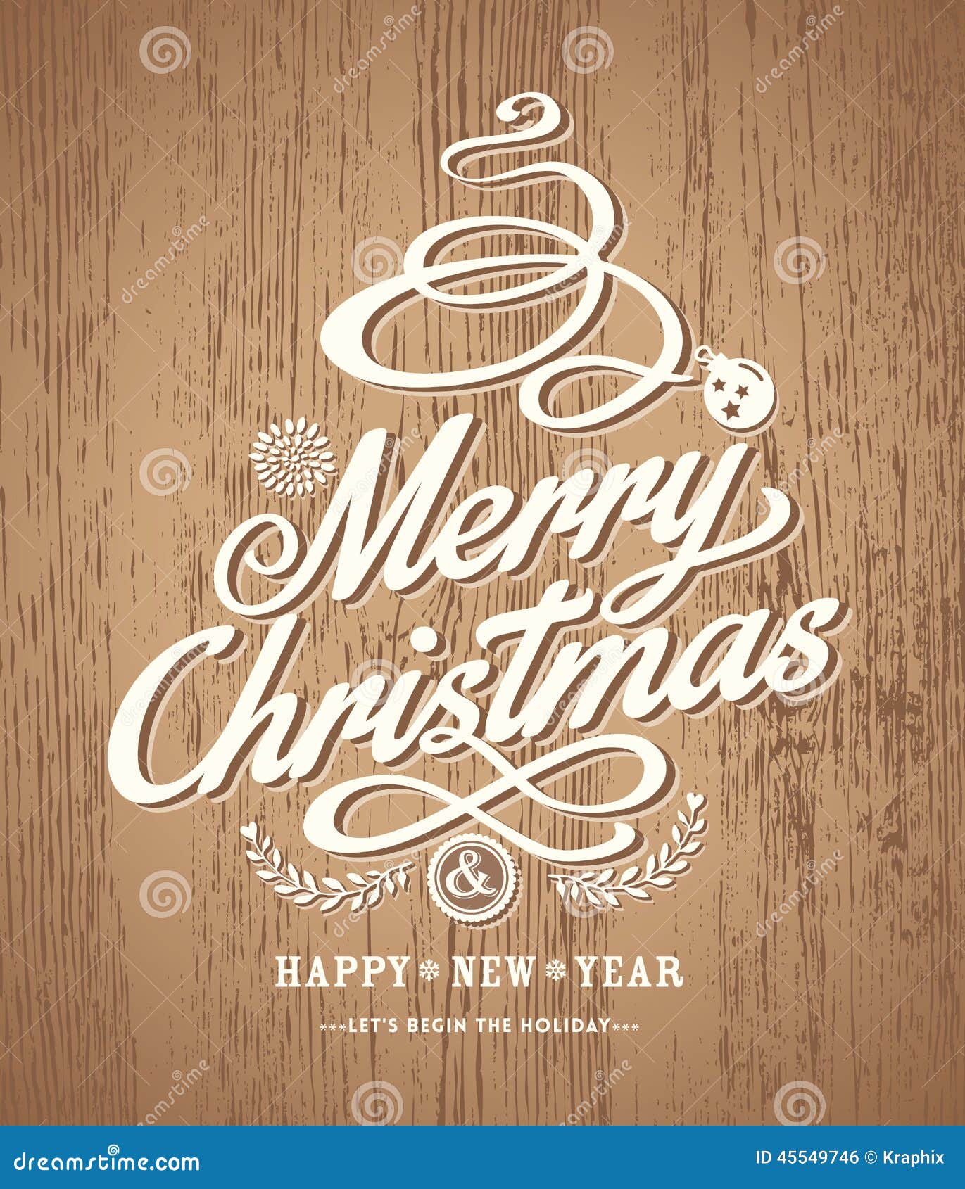 Christmas Card Design On Wood Texture Background Stock 