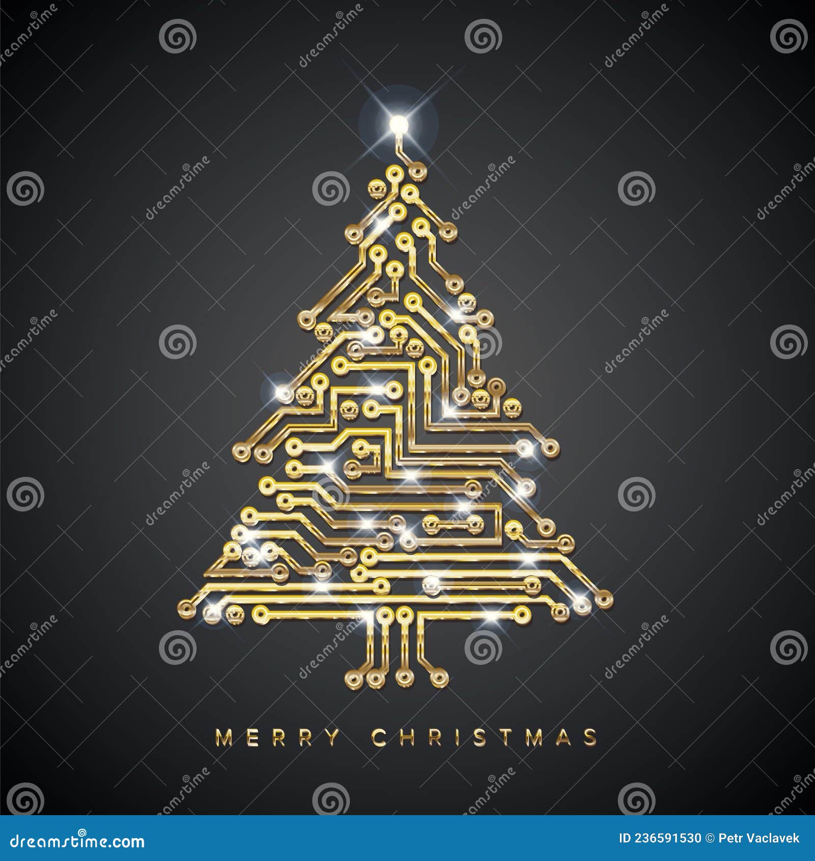 Christmas Card with Digital Electronic Circuit As a Christmas Tree
